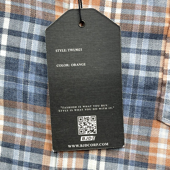 Thread & Cloth Button Down Shirt Mens M Twill Orange Blue Plaid Long Sleeve - Picture 5 of 12